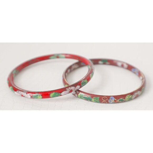 2 Vintage Cloisonne Floral Bracelet Bangle Enamel Paint - Picture 2 of 5